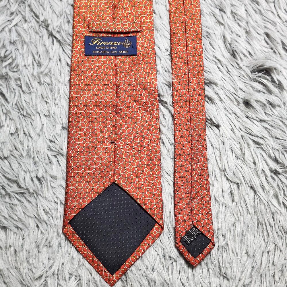 Firenze Tie Mens Luxury Silk Geometric Pattern Made In Italy 60in‎ Dress Necktie - Picture 2 of 8